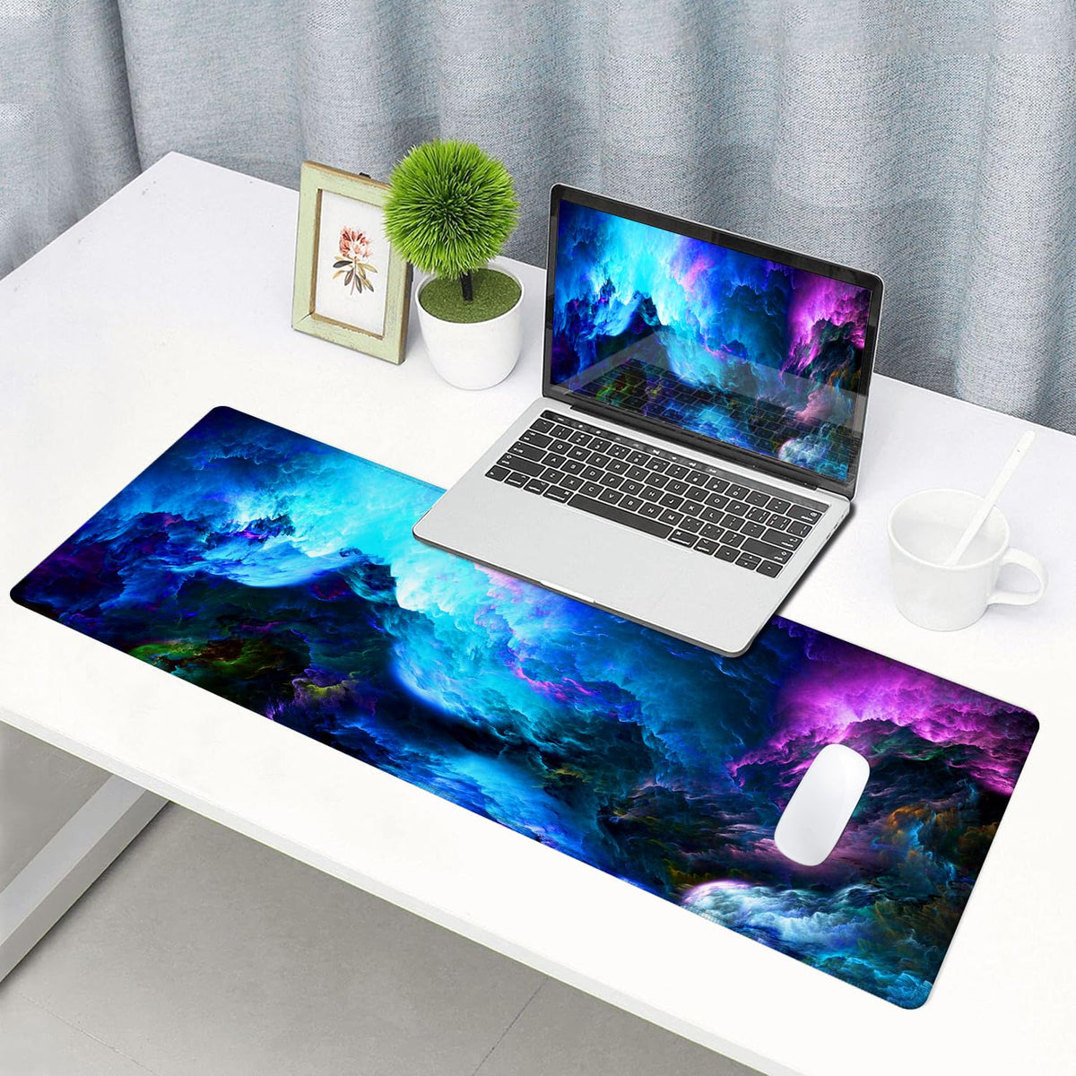 SANWUMIAN Gaming Mouse Pad, Large Non-Slip Rubber Base Mousepad, Keyboard Mouse Mat, Desk Pad with Stitched Edges, 31.5x11.8inch, Dazzling Galaxy