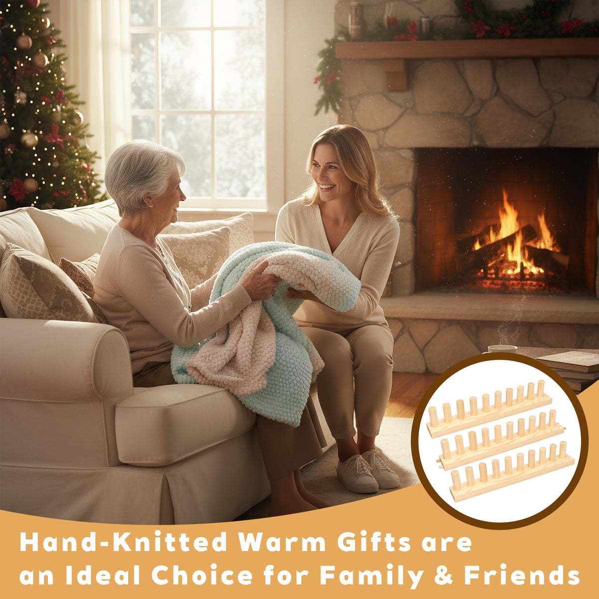 Bafeil 48" Chunky Blankets Loom Wooden Knitting Loom Adjustable Chunky Knit Blanket Loom Extra Large Hand Knitting Yarn Chunky Blanket Kit for Beginner DIY Craft Lover Gift Home Decor