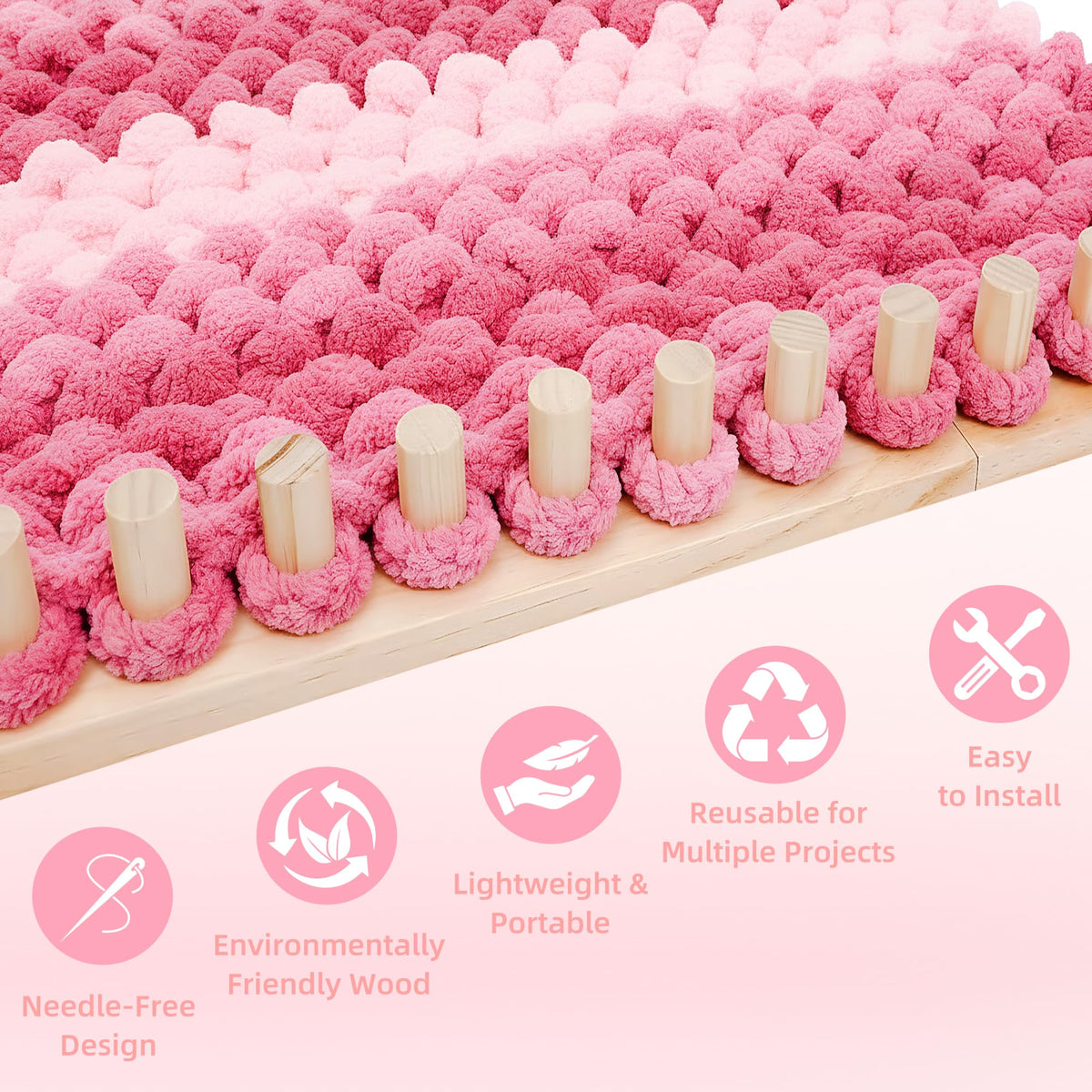 Bafeil 48" Chunky Blankets Loom Wooden Knitting Loom Adjustable Chunky Knit Blanket Loom Extra Large Hand Knitting Yarn Chunky Blanket Kit for Beginner DIY Craft Lover Gift Home Decor