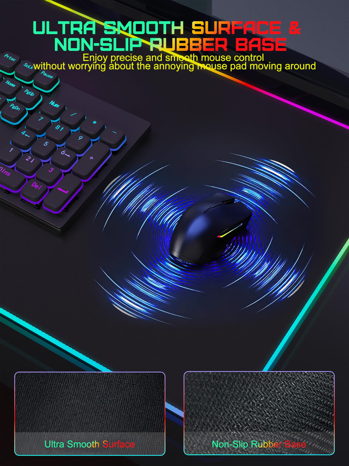 TopMade Mouse Pad with Wireless Charging, 31.5" x 15.75" Large Desk Mat RGB Gaming Mousepad, LED Desk Pad Keyboard Pad with Ultra-Smooth Surface & Non-Slip Rubber Base, Waterproof Desk Pad