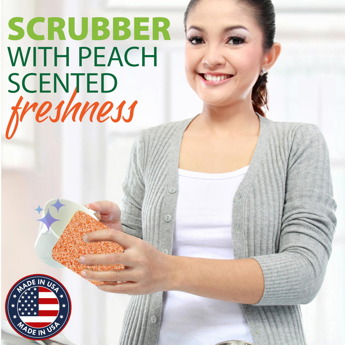 Peachy Clean Silicone Dish Sponge Scrubbers, Fresh Peach Scent, Non-Scratch, Odor-Resistant, Durable Dish Sponges for Kitchen 3pk