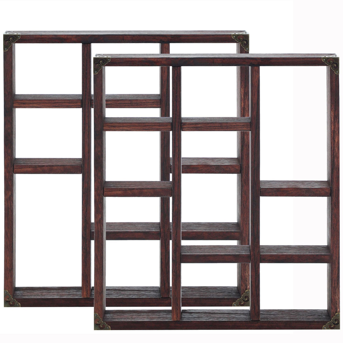 MITREL 17.7x15.7-Inch Shadow Box Shelf 9-Slot Rustic Floating Shelves Larger Wall Mounted Shelf Lightweight Solid Wood Display Shelf Freestanding Farmhouse(Set of 2,9C-Rustic Walnut)