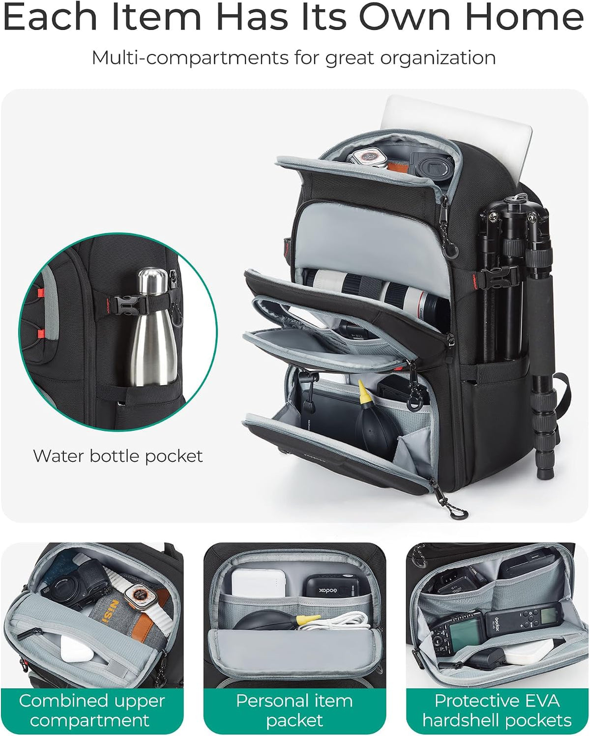 15.6" BAGSMART Camera Bag for Photographers, Professional Camera Bag Fits up to Laptop, DSLR/Drones/Tripod Camera Case