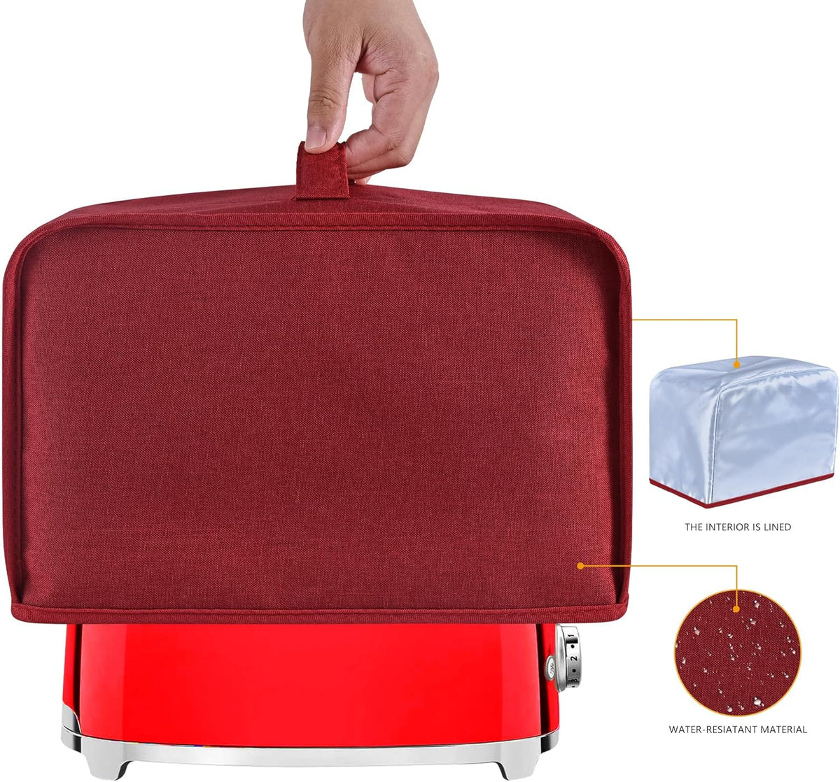 Skiennix Red Toaster Cover - Dust & Fingerprint Protection | Machine Washable, 2 Slice Size
