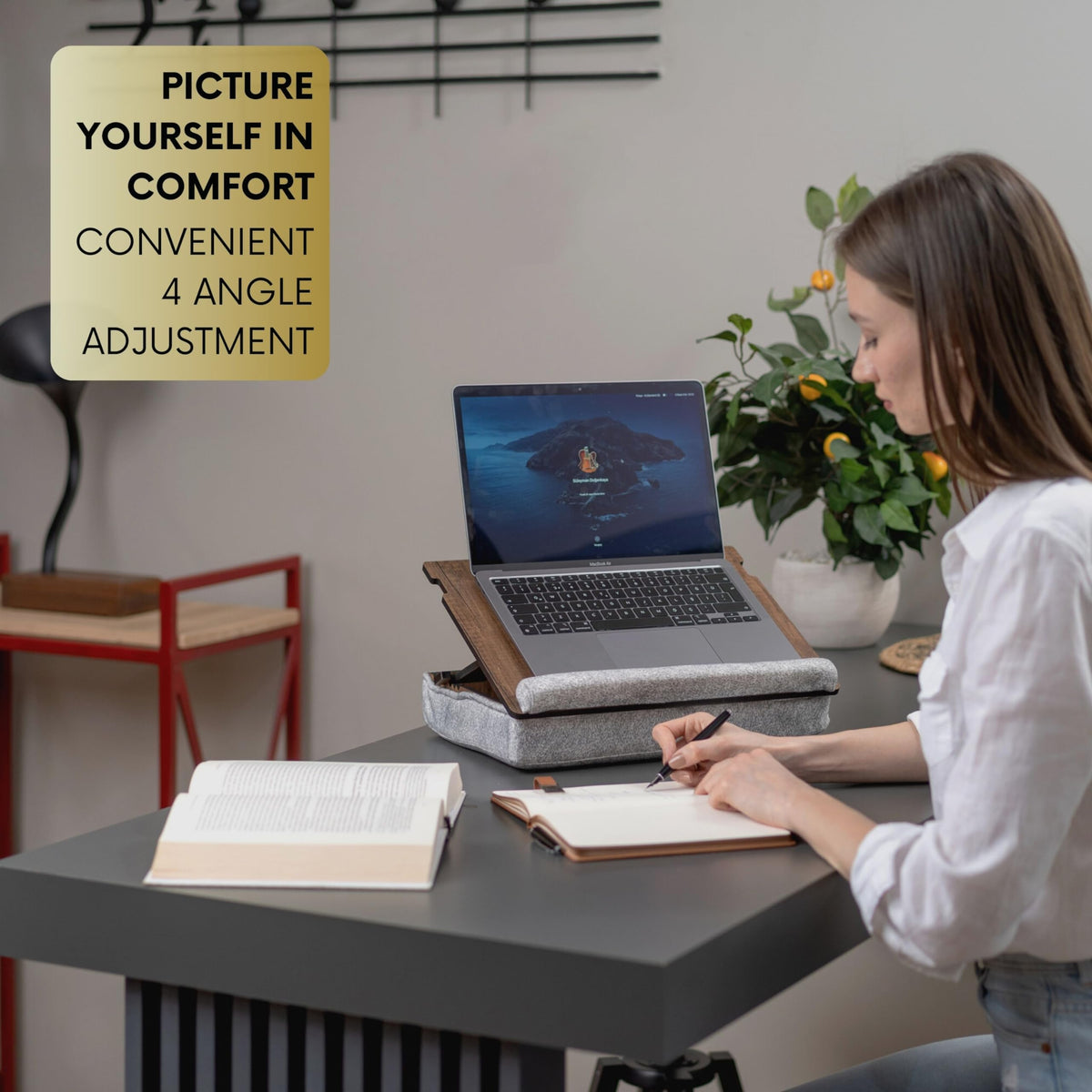 Vigo Wood Lap Desk for Laptop - Laptop Tray with Cushion, Portable Lap Desk for Lap, Adjustable Lapdesk, Couch Lap top Table for Work, Ergonomic Lap top Stand for Bed
