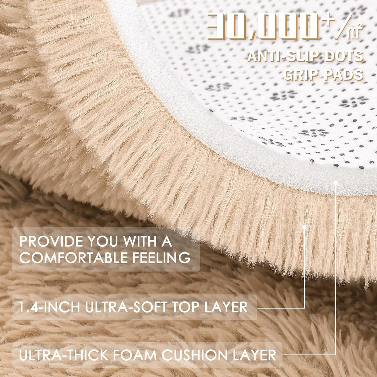 OLANLY Area Rug - Soft Fluffy Shaggy Design for Living Room & Bedroom | Machine Washable, Beige
