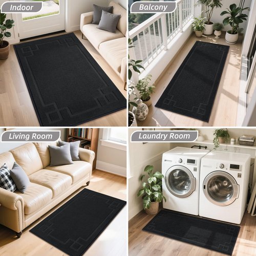 BEQHAUSE Door Mat 36" x 60", Non-Slip Door Mats Indoor Entryway Rugs Washable Low-Profile Absorbent and Stain Resist Floor Mats, Dog Door Mat for Front Back Door, Mud Wet Shoes & Paws, Black