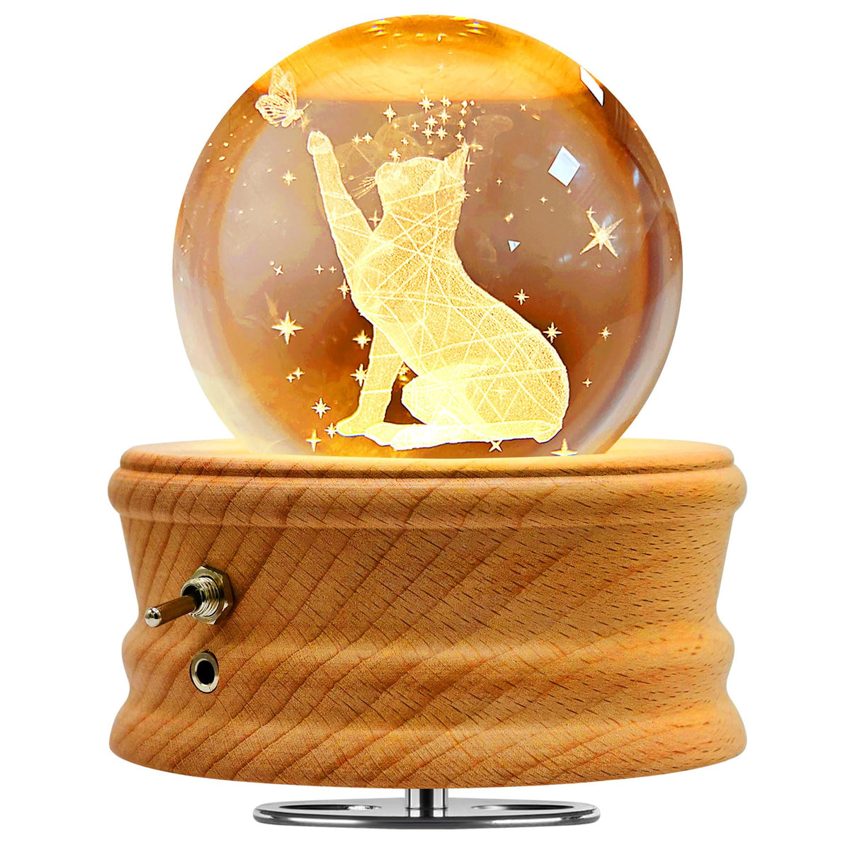 Hwawhin 3D Crystal Ball Music Box with Projection LED Light and Rotating Wooden Base for Christmas, Birthday, Valentine's Day - Music Boxes for Women, Mums and Girls