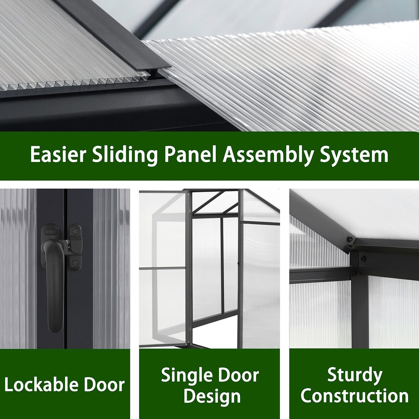 Yardenaler 6' x10' Polycarbonate Aluminum Greenhouse Kit for Outdoor, Walk-in Greenhouse with Lockable Door and Adjustable Roof Vent, Backyard Garden in Winter, Gray