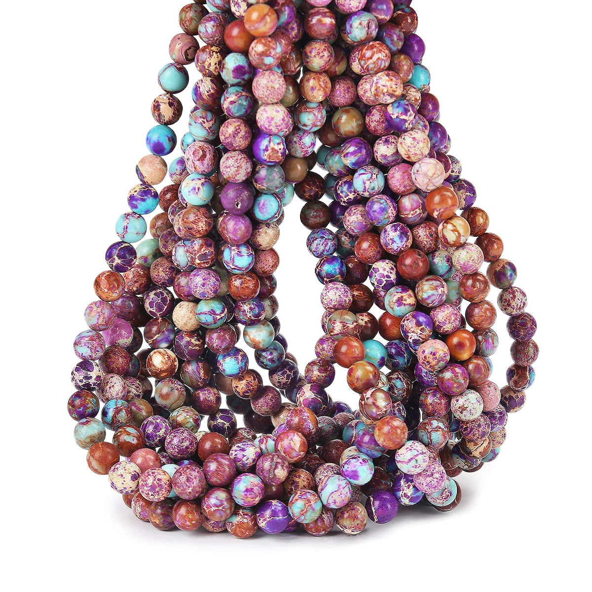 70PCS Natural 8MM Healing Gemstone Colorful Imperial Jasper Energy Stone Round Loose Beads, Semi-Precious Crystal Beads with Free Elastic String for Jewelry Making DIY