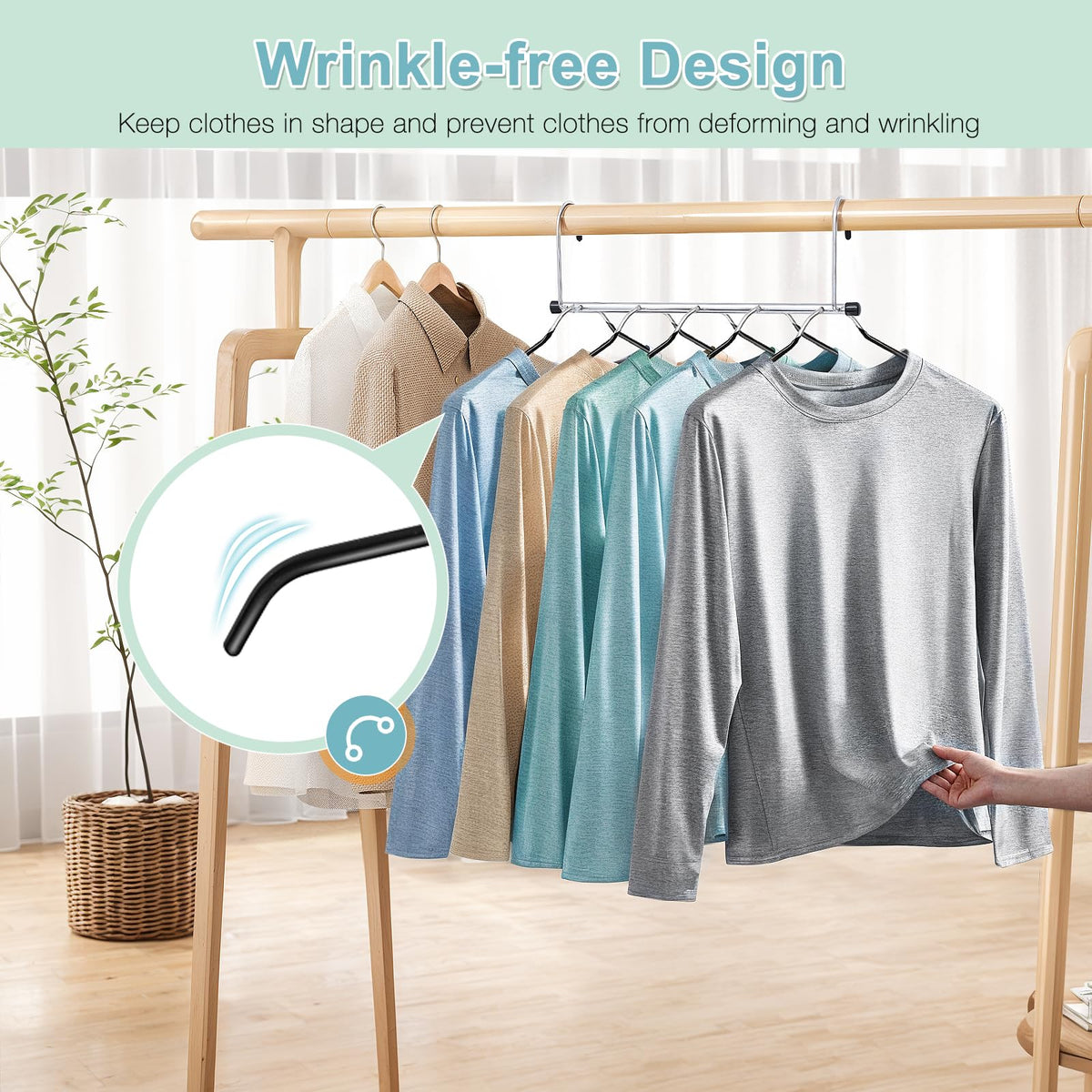 Clothes Hangers Space Saving Shirt Hangers, Lomrsiul Non Slip PVC Coating Multi Blouse Hangers Shirt Organizer for Closet Organizers and Storage for T Shirt Sweater Hoodie Coat Dress Black 2 Pack