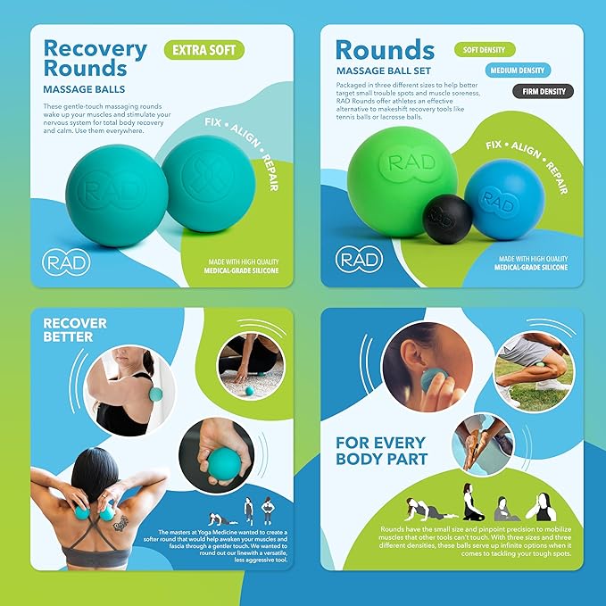 RAD Yoga Bundle for Myofascial Release, Muscle Recovery, & Relaxation ??Includes Multi-Use Yoga Block, Neuro Ball Foot Roller, Peanut & Massage Balls in Multiple Sizes & Densities