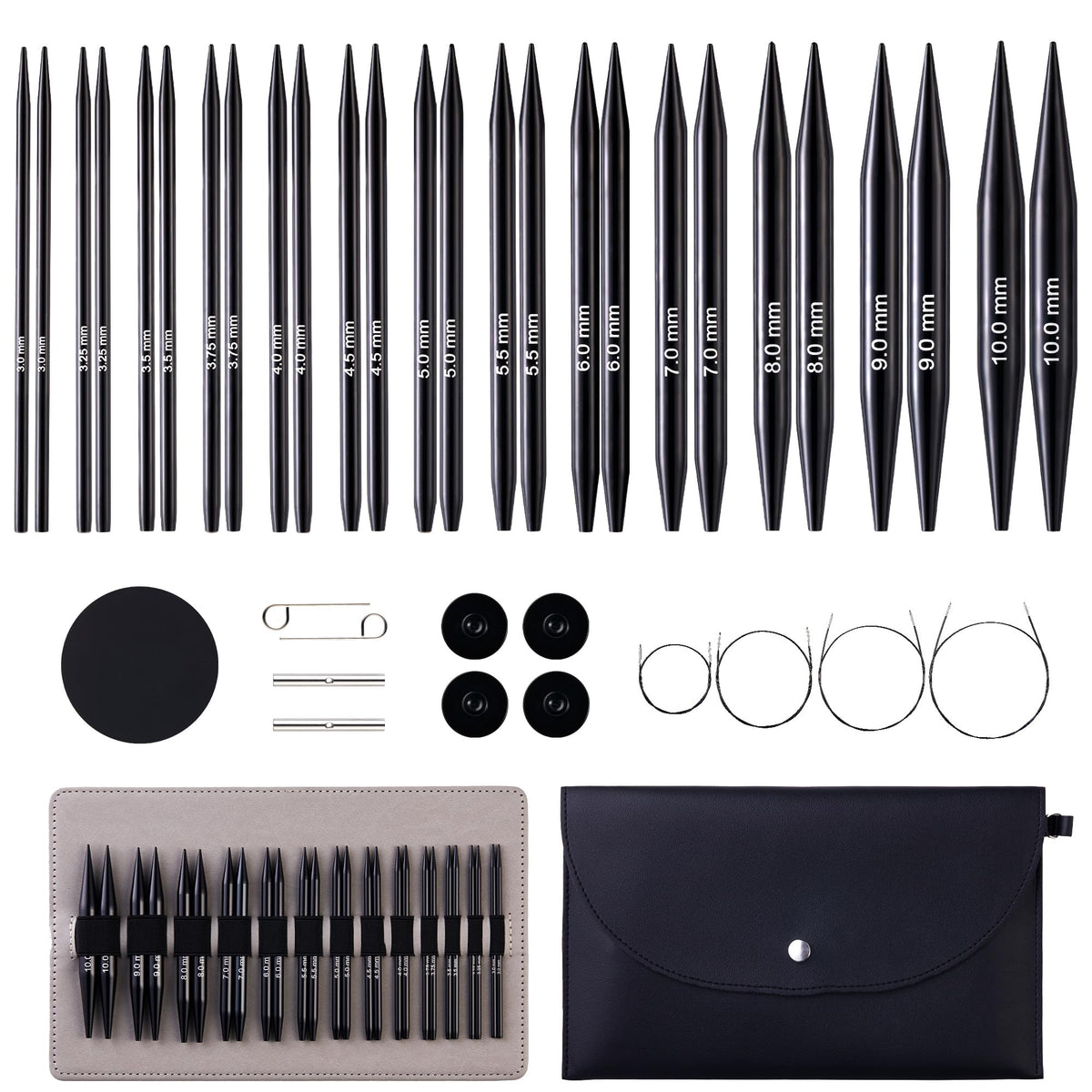 Peiouly 13 Pairs Interchangeable Circular Knitting Needles Set, 3.94 inch(10cm) Aluminum Knitting Needle Set, 3-10mm Interchangeable Knitting Needles, Cables, Accessories and Case