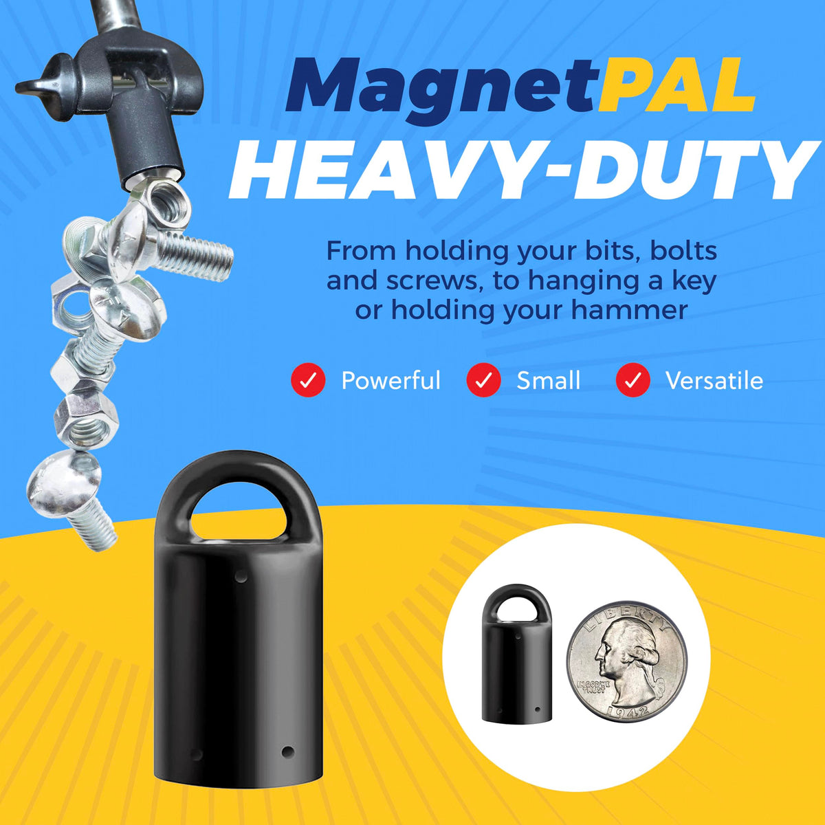 MagnetPAL Heavy-Duty Neodymium Anti-Rust Magnet, Magnetic Stud Finder, Hide-A-Key, Tool Holder & Retrieval, Most Powerful Magnet 12lb Pull, Indoor or Outdoor Multi Use Tools, Quick Release Keys Red