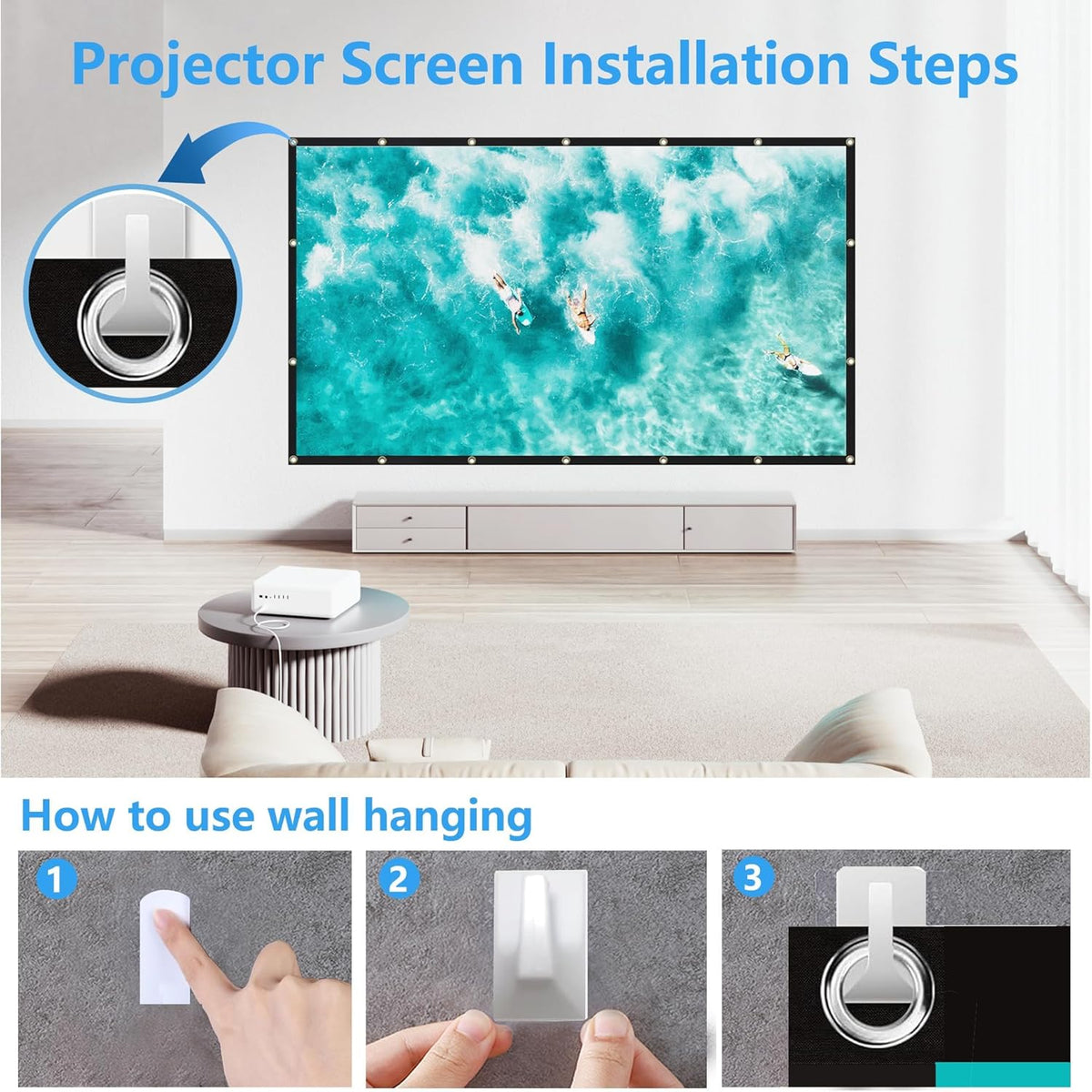 YGSKK 120-inch 16:9 4K Projection Screen, Foldable and Washable Portable Movie Screen, Anti-Wrinkle, Easy-to-Install