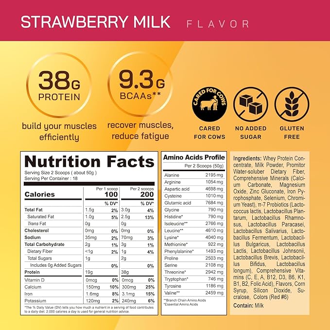 GOPOWER Whey Protein Powder, with BCAAs, Grass Fed Protein Powder, 2 Pound, 18 Servings