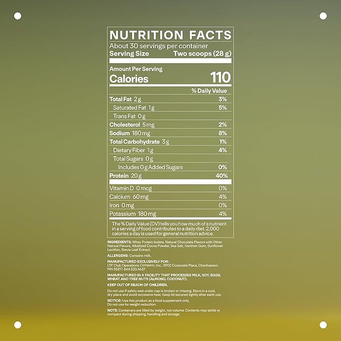 LTH Flex Whey Protein Isolate - Trusted by Life Time Members - Lactose-Free Protein Powder - for Post-Workout Recovery - Low Fat, No Sugar & Low Carb - Chocolate, 30 Servings