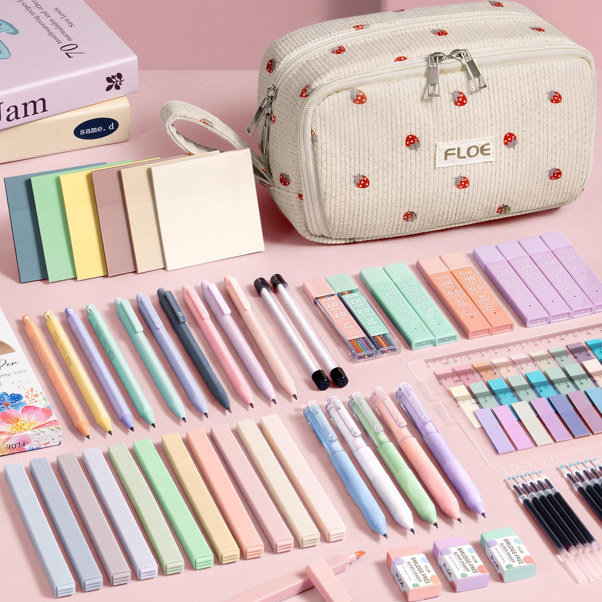62PCS Aesthetic School Supplies, Cute Back to School Supplies College Essentials Preppy Stationary Set with Large Pencil Pouch Case, Pastel Highlighters Gel Pens Mechanical Pencils for Student Girls