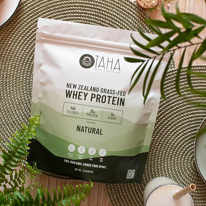 Taha Health & Nutrition Natural Unflavored Whey Protein Concentrate Powder, 25g Protein, 140 Calories, 2g Sugar | New Zealand Grass-Fed, Free-Range Dairy | Gluten and Soy Free, Keto, Kosher | 2LB