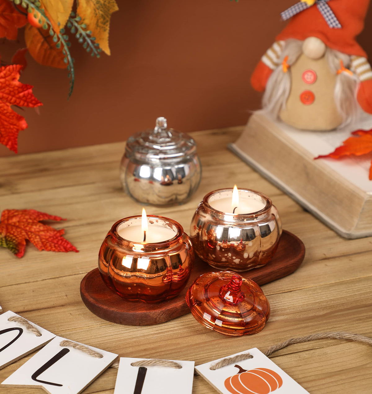 Pumpkin Shaped Candle, Fall Farmhouse Decoration, Autumn Pumpkin Spice Scented Set, Thanksgiving Candle Gift(3 x 4.5oz)