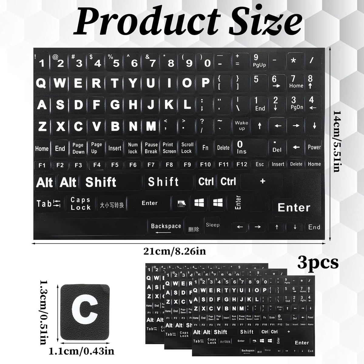 SynHHergyx 3 Keyboard Letter Stickers, Pcs Universal English Keyboard Stickers Replacement Matte Black Background