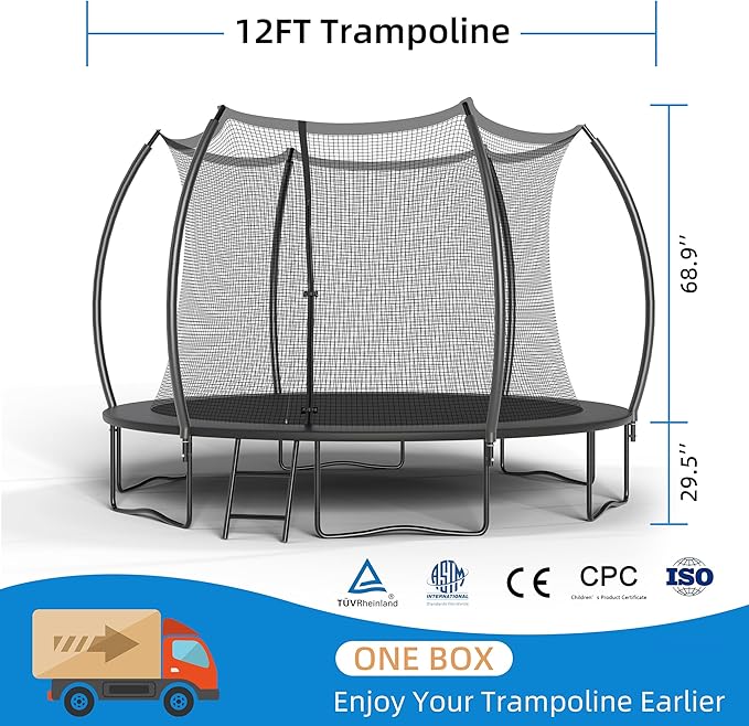 12FT 14FT Trampoline Enclosure Net Outdoor Jump for Kids and Adults Round ASTM Approved