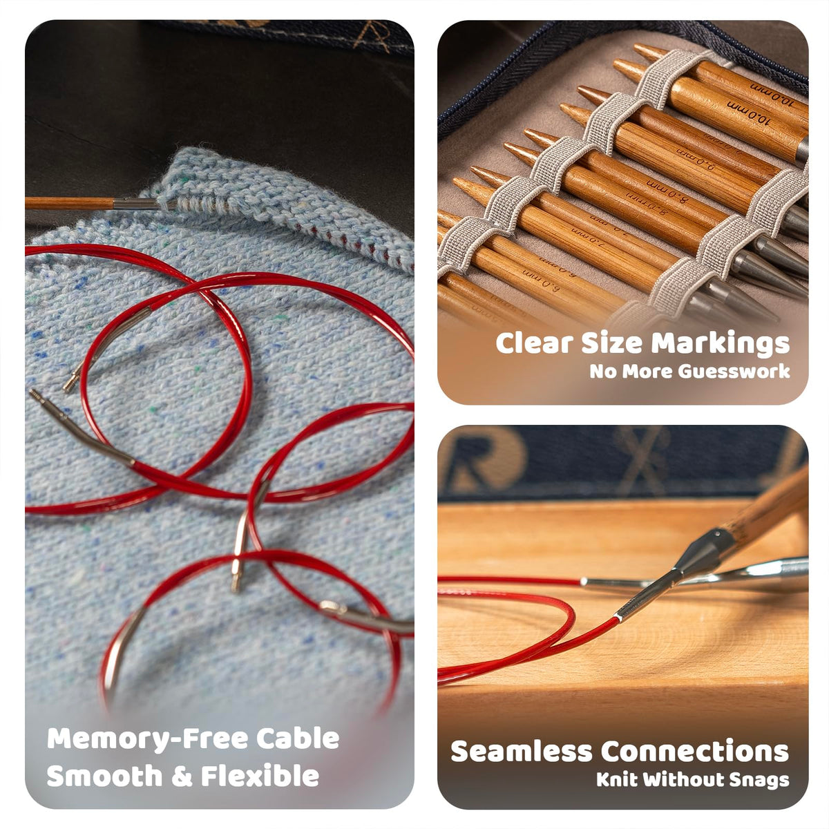 RUIDI Circular Knitting Needles Set, 11 Sizes Bamboo Interchangeable Circular Knitting Needles Set with Case & Accessories, 4" (10cm) | (3.5mm to 10mm) (Bamboo)