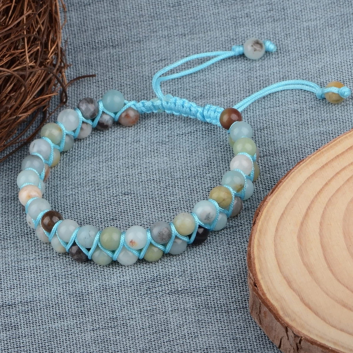 MASSIVE BEADS Double Layer Stone Chakra Healing Crystals Bracelet Yoga Beads Meditation Relax Anxiety Bangle for Unisex Women Men (Multicolor-Amazonite, 6mm)