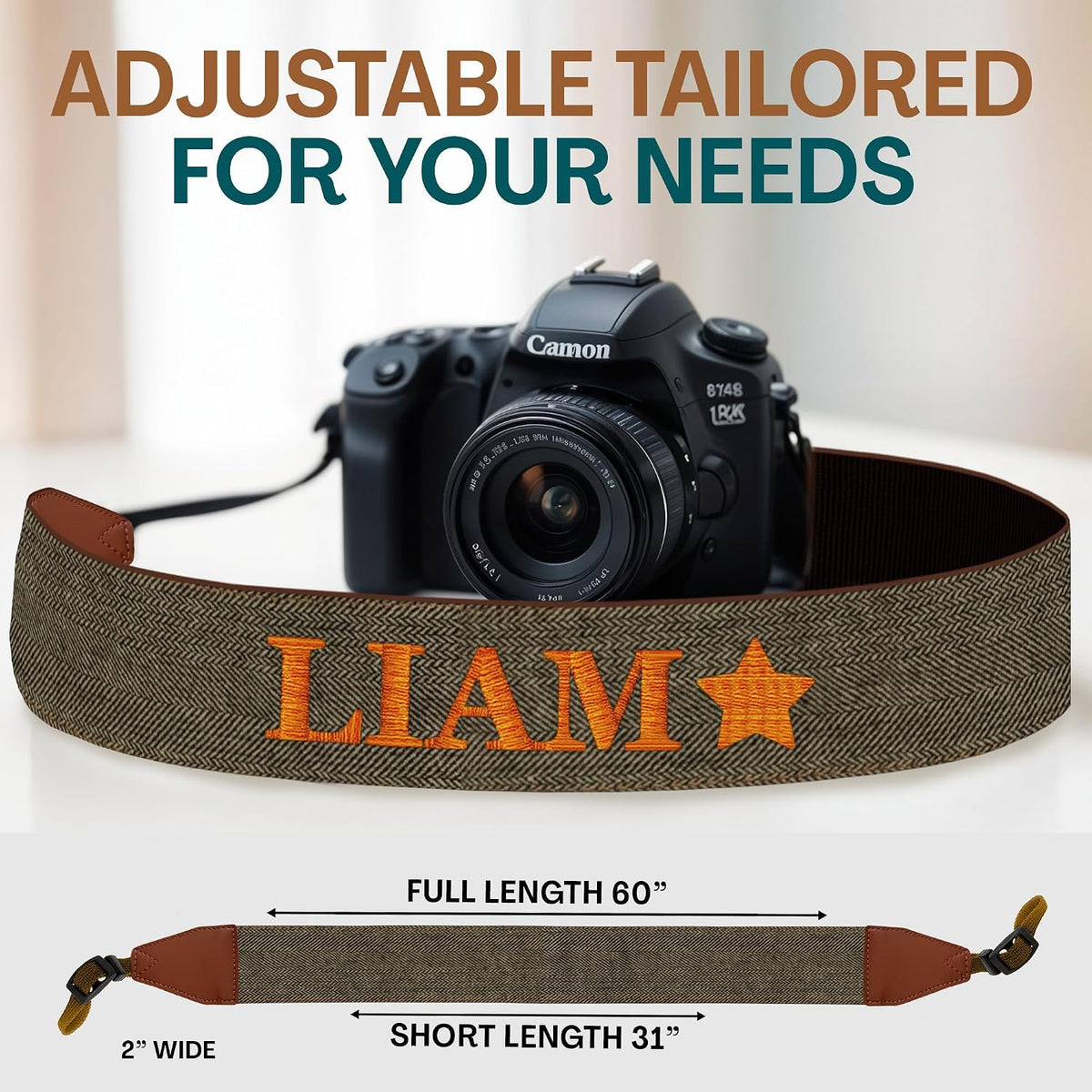 Custom Camera Strap, Embroidered Name Camera Strap Padded Universal Fit Neck Shoulder & Crossbody Strap Quick Release