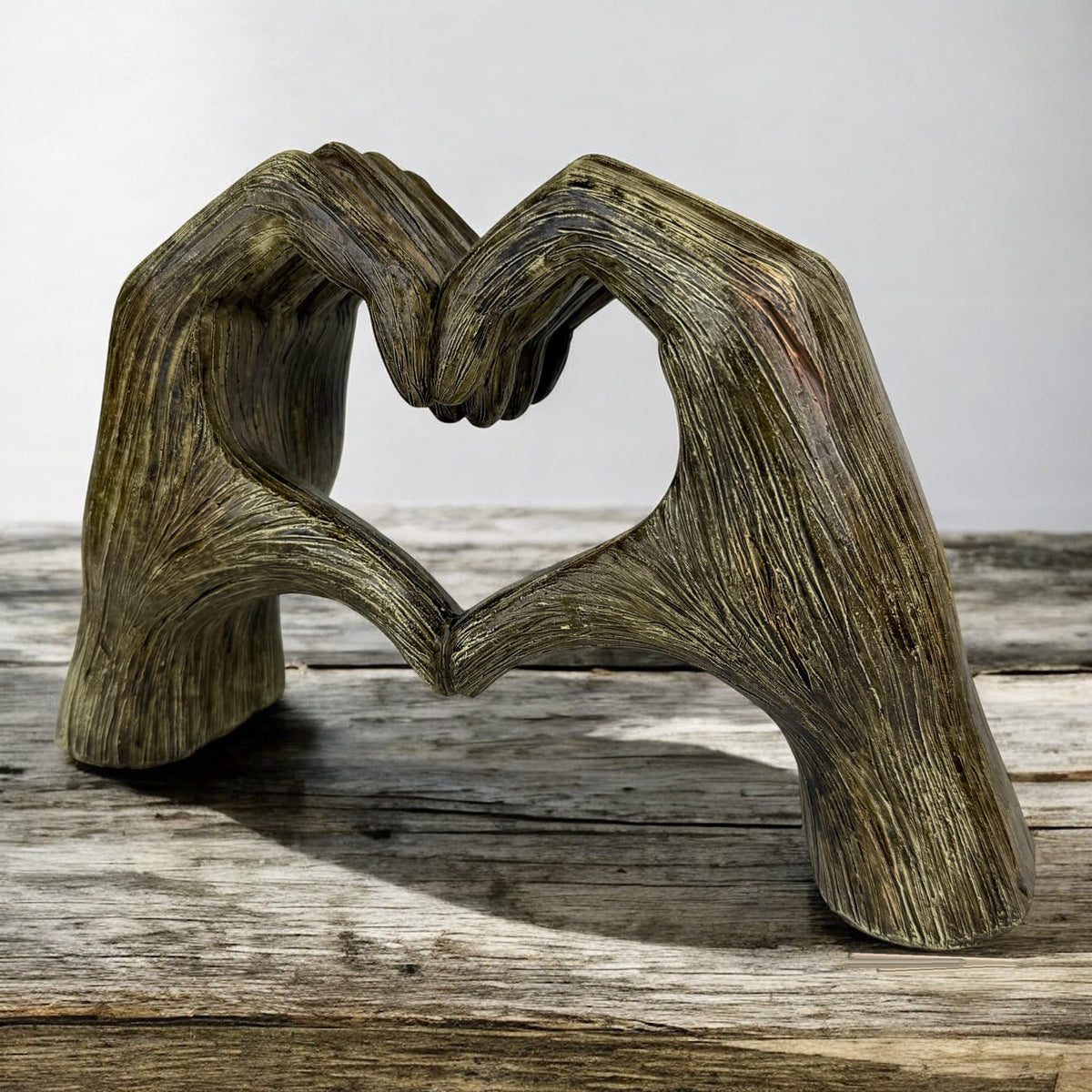 Top Brass Large Rustic Heart Hands Sculpture, 9 3/4” Resin Love Statue – Romantic Decor Accent for Shelf or Mantel – Perfect for Wedding, Valentine's Day or Anniversary (Rustic Wood Grain)