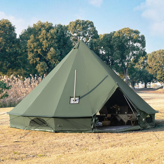 WaldZimmer Canvas Bell Tent 19.7ft Green with Stove Jack and Zipped Removable Floor, Luxury Outdoor Glamping Yurt Cotton Tent for Family Truck Car Camping Hunting Party