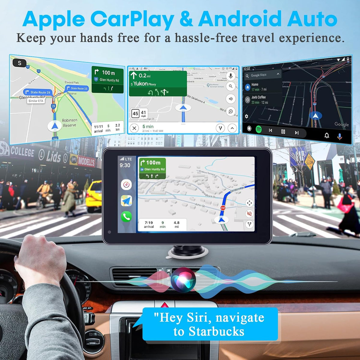 Befumly 3-Min 7 Inch 1080P Commuters Easy Install Portable Wireless Carplay Screen: Plug-Play Support Apple CarPlay