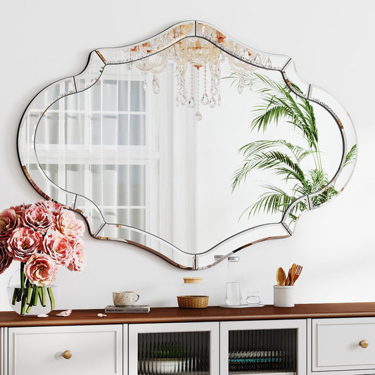 Autdot 55"x35" Large Mirror for Wall with Beveled Scalloped Corner, Modern Elegant Decorative Mirror for Living Room, Large Wall Mirrors for Entryway Hallway, Hang Horizontally or Vertically