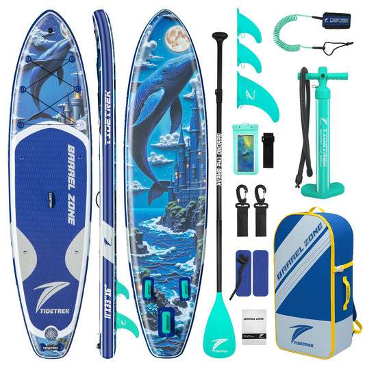TIDETREK 11'/11'6" x 33"/34" x 6" Inflatable SUP Paddle Board – Extra-Wide, Stable Stand Up Paddle Board with Premium Full Accessory Set for Adults & Youth (Whale Dream, 11'x33 x6)