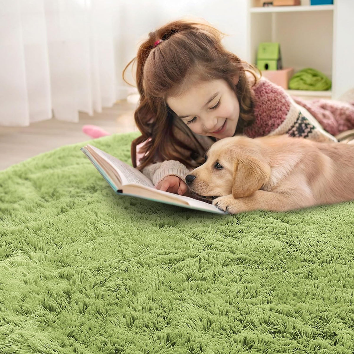 OLANLY Round Grass Green Area Rug - Soft, Fluffy, Machine Washable 2 ft Circle Carpet for Bedrooms & Nurseries