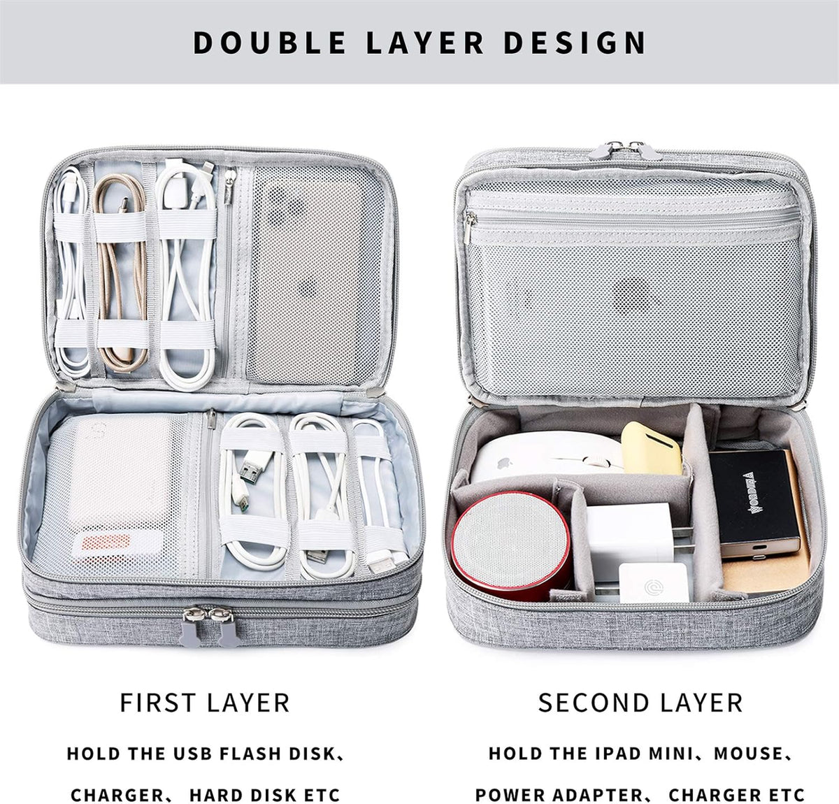 mygreen Electronics Organizer, Electronic Accessories Double Layer Travel Cable Organizer Cord Storage Bag for Cables