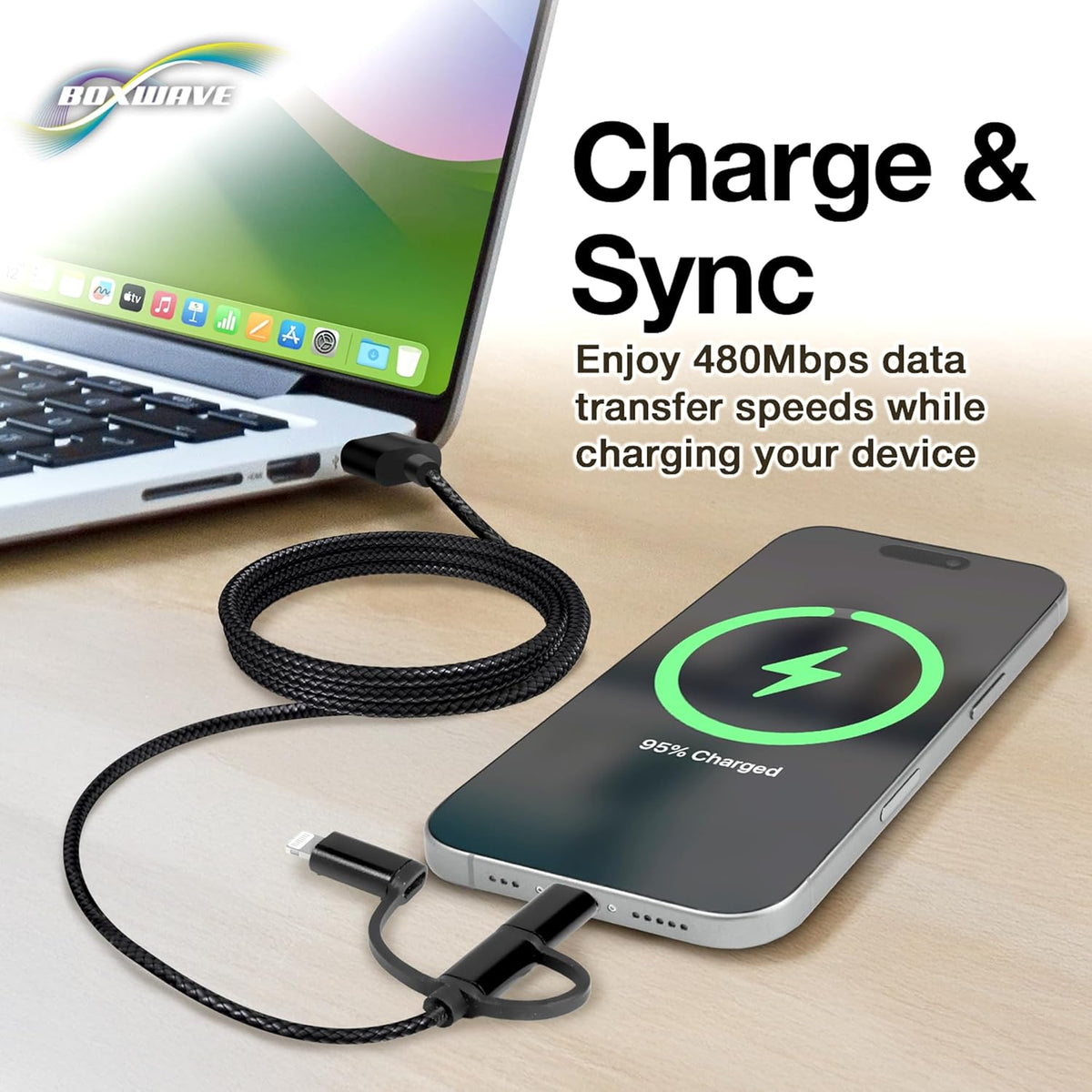 BoxWave 32GB MP3 (1.8 3-in-1 Cable Compatible with RIJAHO Player in) - AllCharge Cable - Jet Black