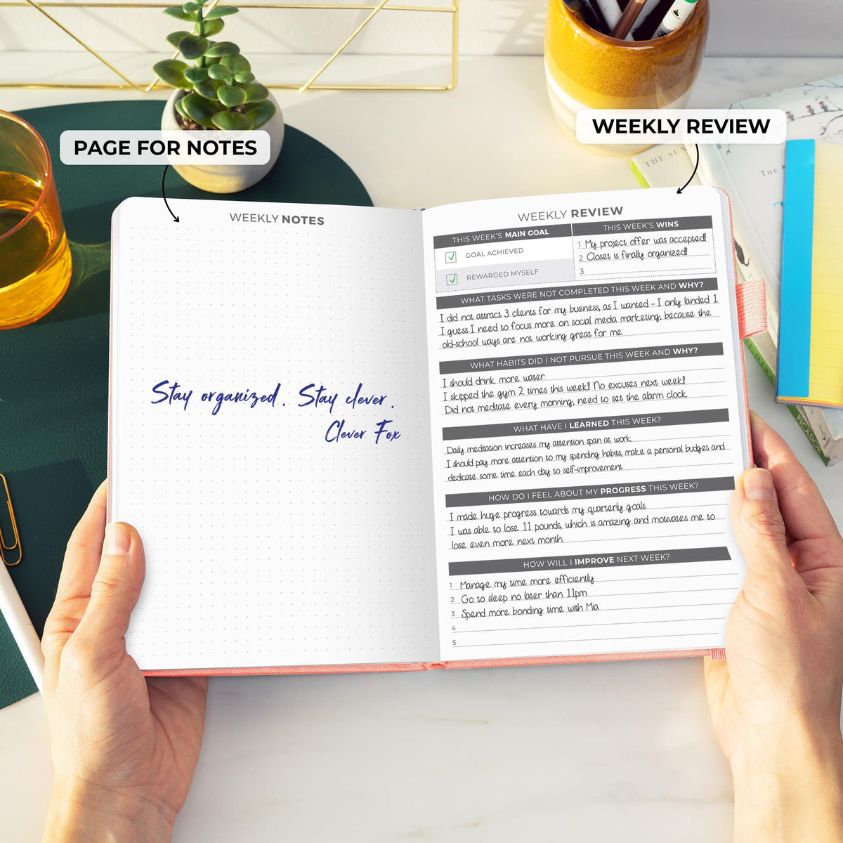 Clever Fox Daily Planner – Undated Planning Notebook with Hourly Schedule & To-Do List – Personal Day Task & Work Organizer, 6 Months (Peach Pink)