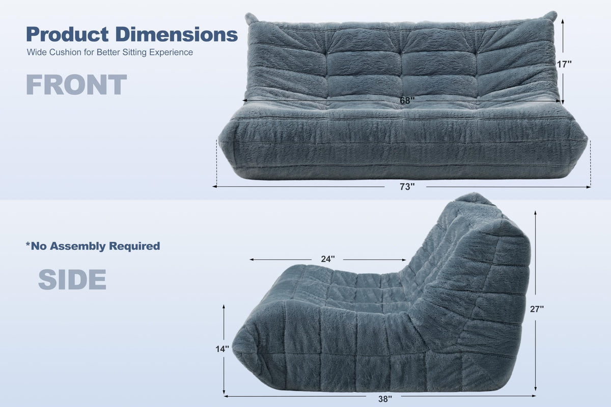 Cansunna Bean Bag 3-Seater Chair Big Sofa Beanbag Chair for Adults Fireside Chair Bean Bag Lounger with Memory Foam Filled for Home,Apartment or Gaming Venue（Grey Plush）