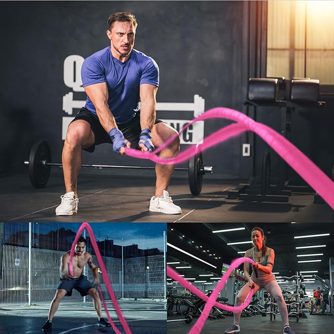 Battle Ropes Pink Workout Rope 1.5inch Battle Ropes for Home Gym 30ft Exercise Ropes for Working Out Heavy Ropes for Exercise Training Weighted Rope Weighted Workout Rope Battle Rope