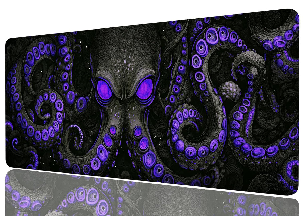 Octopus Gaming Mouse Pad, Black Purple Eye Monster Large Gaming Mouse Mat with Stitched Edges,Non-Slip Waterproof Rubber Base Mous Mat, XXL Extended Mouse Protector for Home Office, 31.5”x11.8”