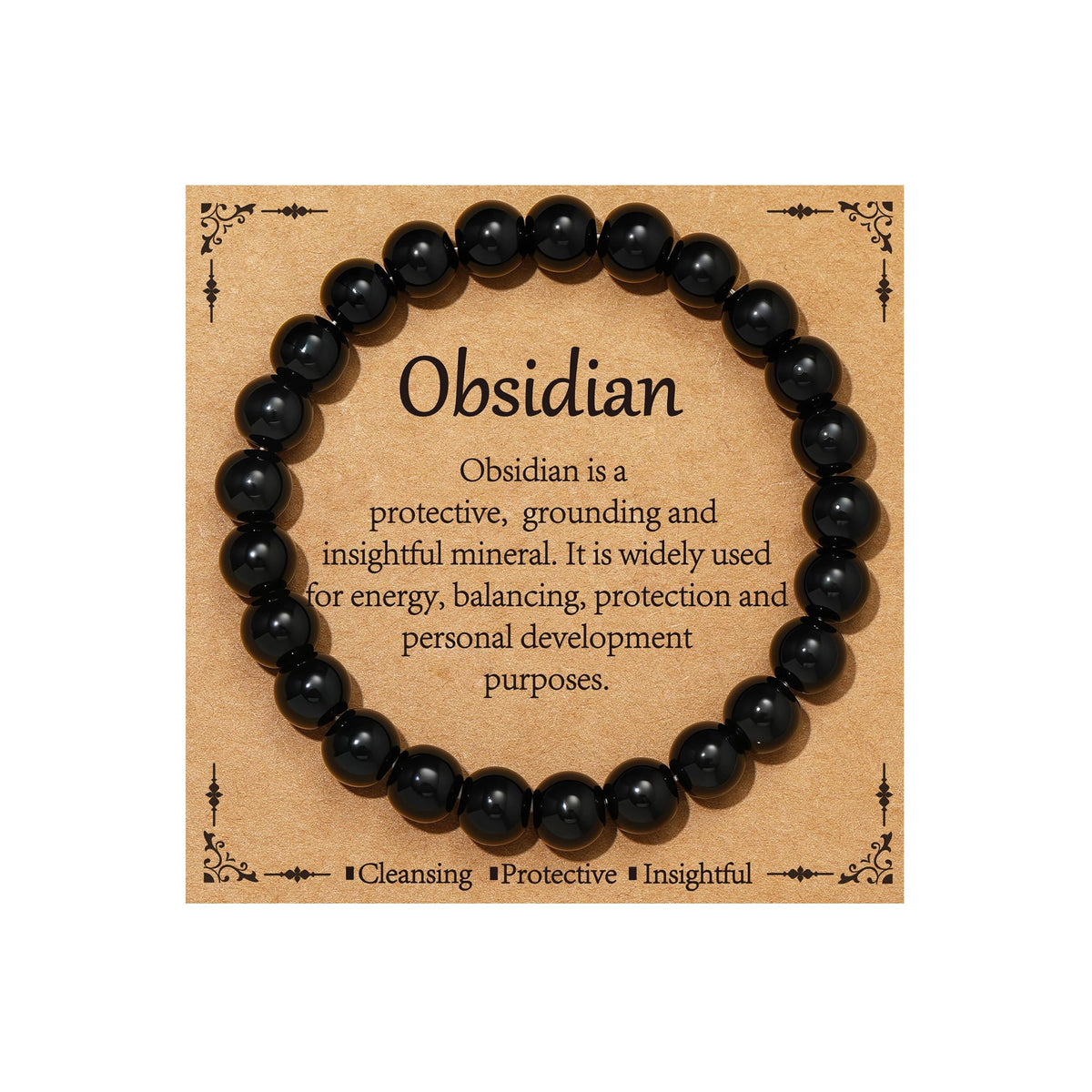 Gnamy Black Obsidian Bracelet for Women, Healing Crystal Bracelet for Spiritual Healing Positive Energy Stress Relief, Natural Stone Stretch Beaded Bracelets Birthday Valentines Jewelry Gifts for Daughter Her Best Friends Girlfriend