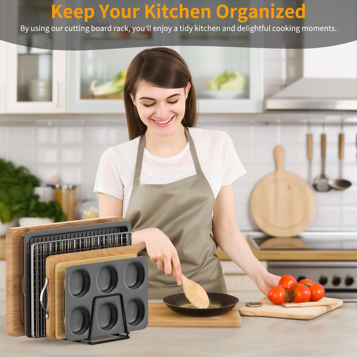 LAEMYFYRE Cutting Board Organizer Kitchen Organizer Rack for Cutting Board, Bakeware, and Cookie Sheet, 5-Slot Heavy-Duty Steel Cookware Holder,Rust-Resistant with Anti-Slip Feet (2, Small)