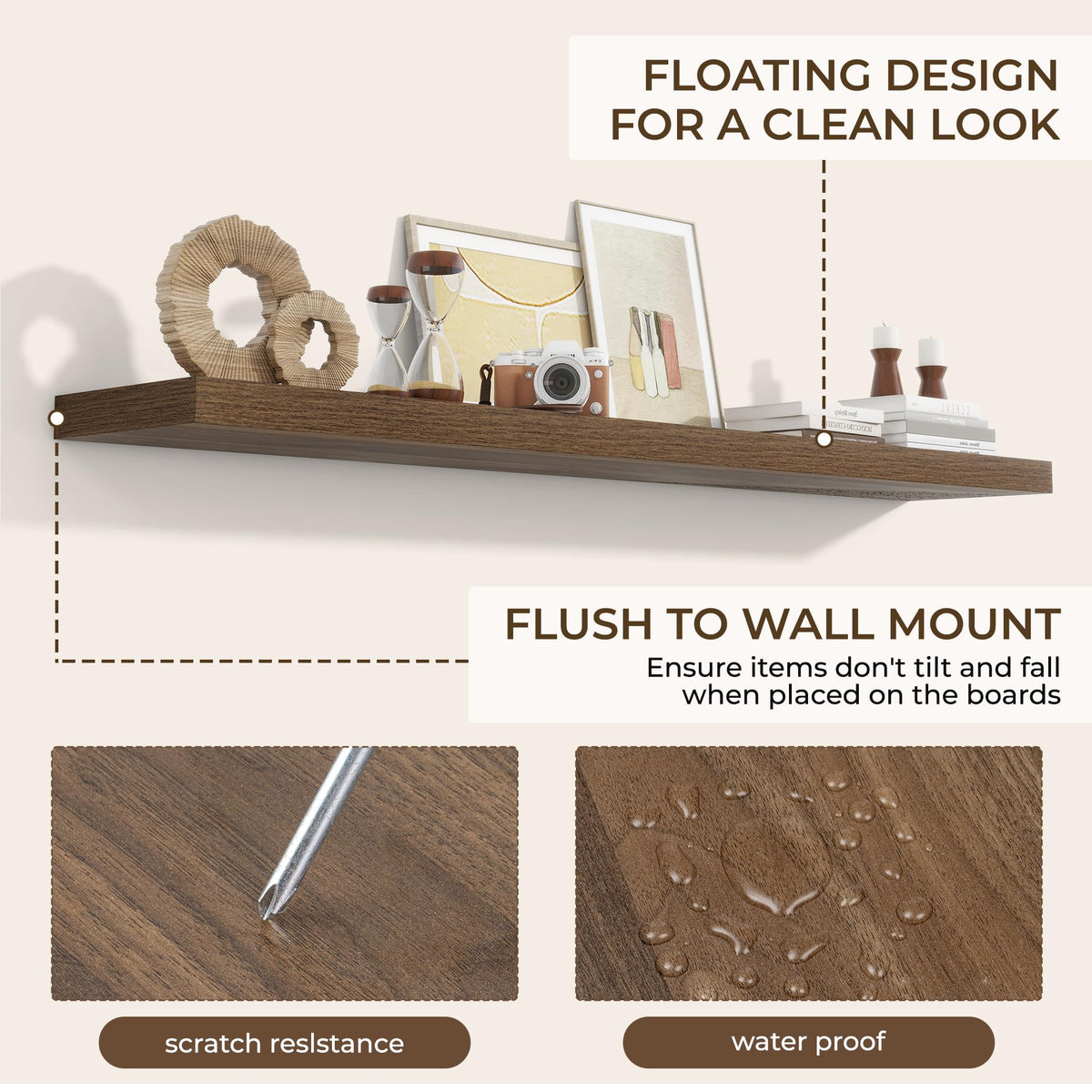 RICHFOCUS 72Inch Floating Shelves for Wall 2 Pack Shelves for Bedroom|Kitchen|Bathroom Wall Mounted Rustic Wood Floating Shelf with Invisible Brackets for Books|Storage|Decor, Walnut