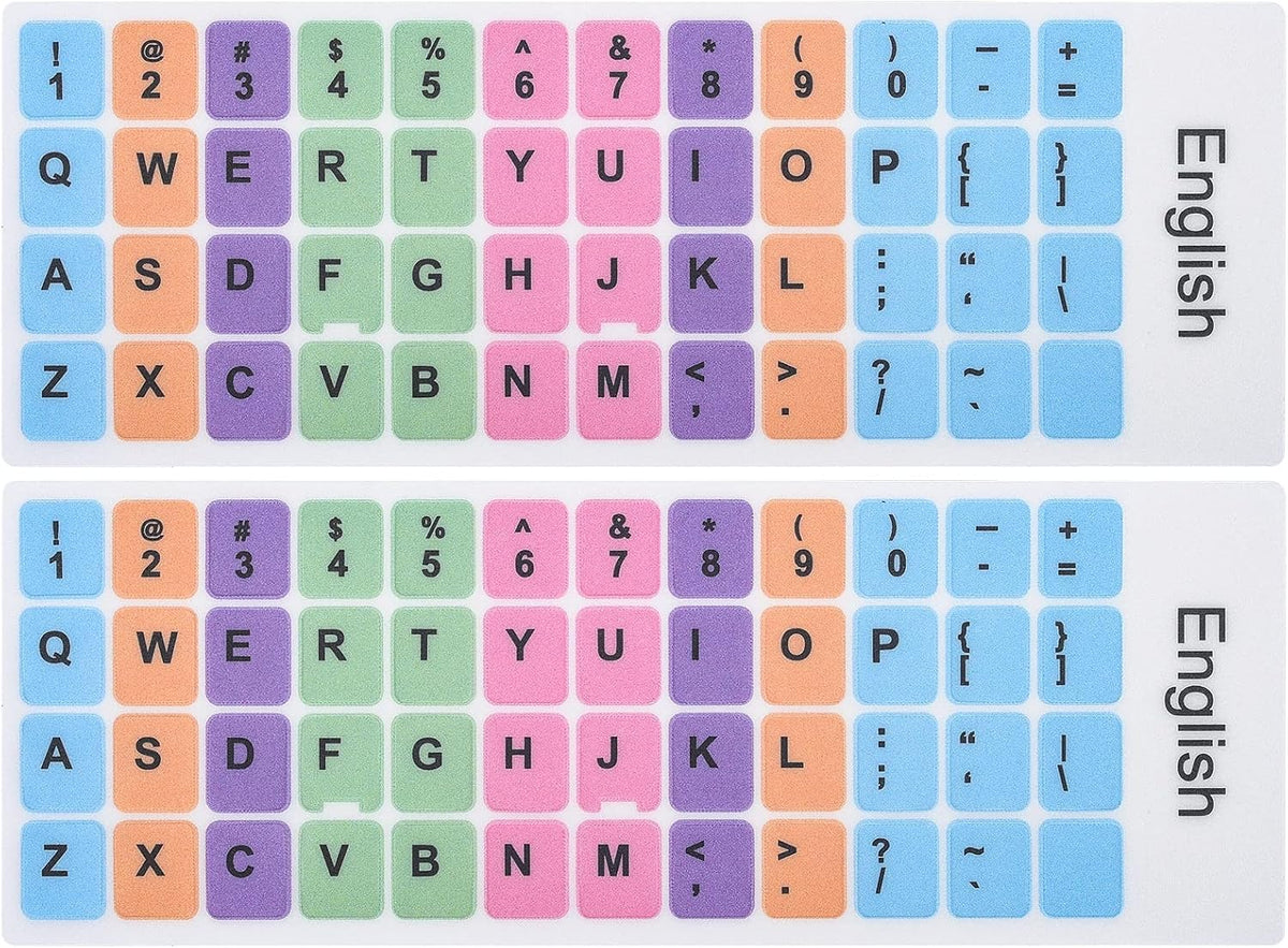 2 Pcs English Keyboard Replacement Letter Stickers, Universal Computer Colorful Rainbow Lettering, Non-Transparent