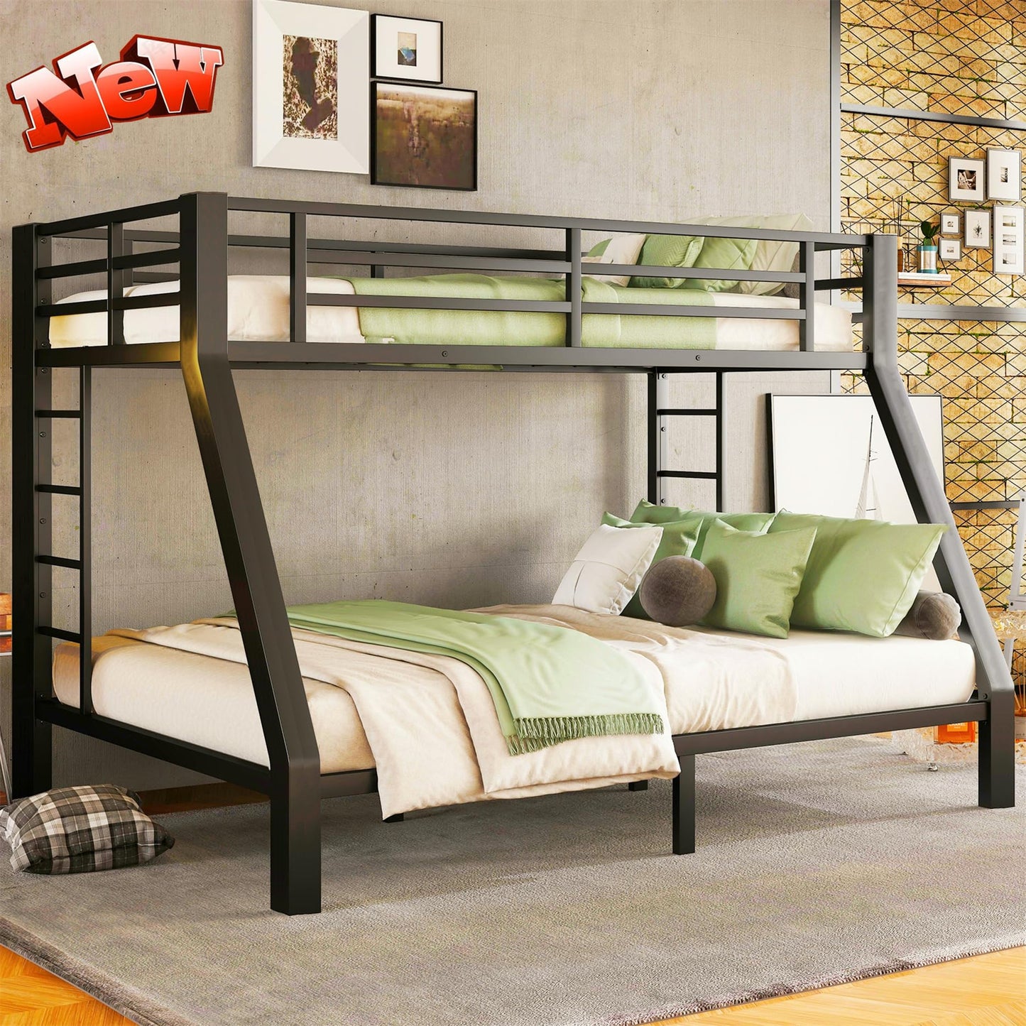 NOAHLEO Stronger & Safer Heavy Duty Metal Twin XL Over Queen Size Bunk Bed for Adults Teens, More Stable Thickened Steel Bunkbed (Twin XL Over Queen)