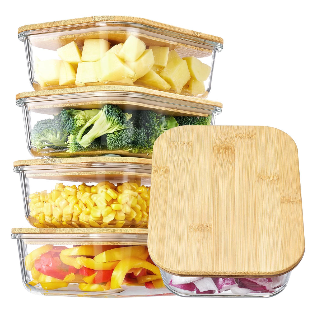 Vtopmart 5 Pack 35oz Glass Containers with Bamboo Lids, Meal Prep Food Storage Containers, BPA Free, Microwave & Dishwasher Safe