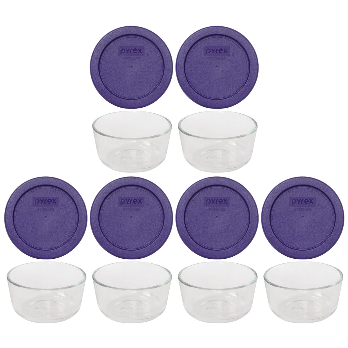 Pyrex 7202 1 Cup Glass Bowls & 7202-PC Plum Purple Lids (6-Pack) - Made in USA
