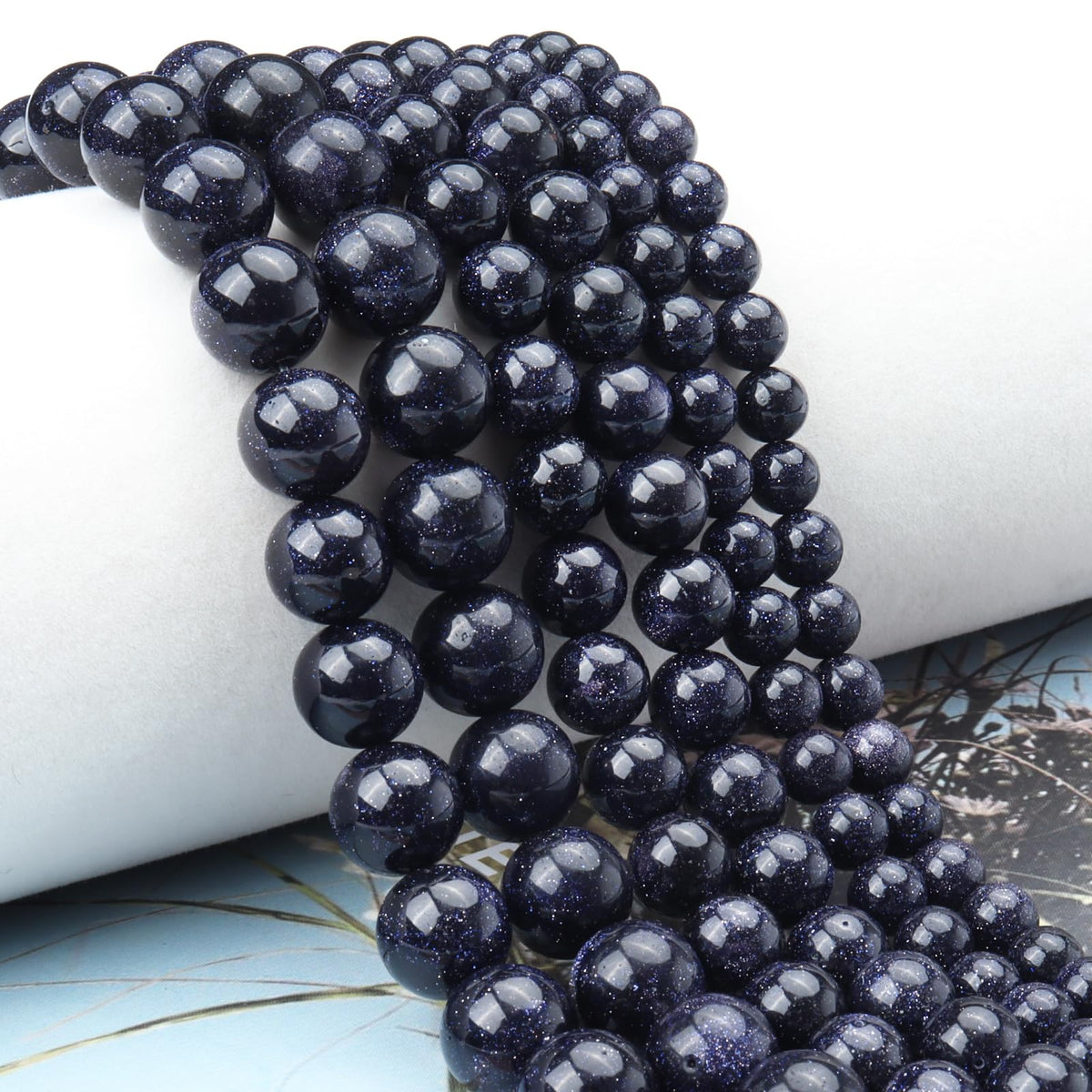 Siomia 45pcs 8mm Natural Blue Sandstone Gemstone Beads Energy Healing Crystal Round Loose Stone Beads for Jewelry Making, DIY Bracelets Necklaces