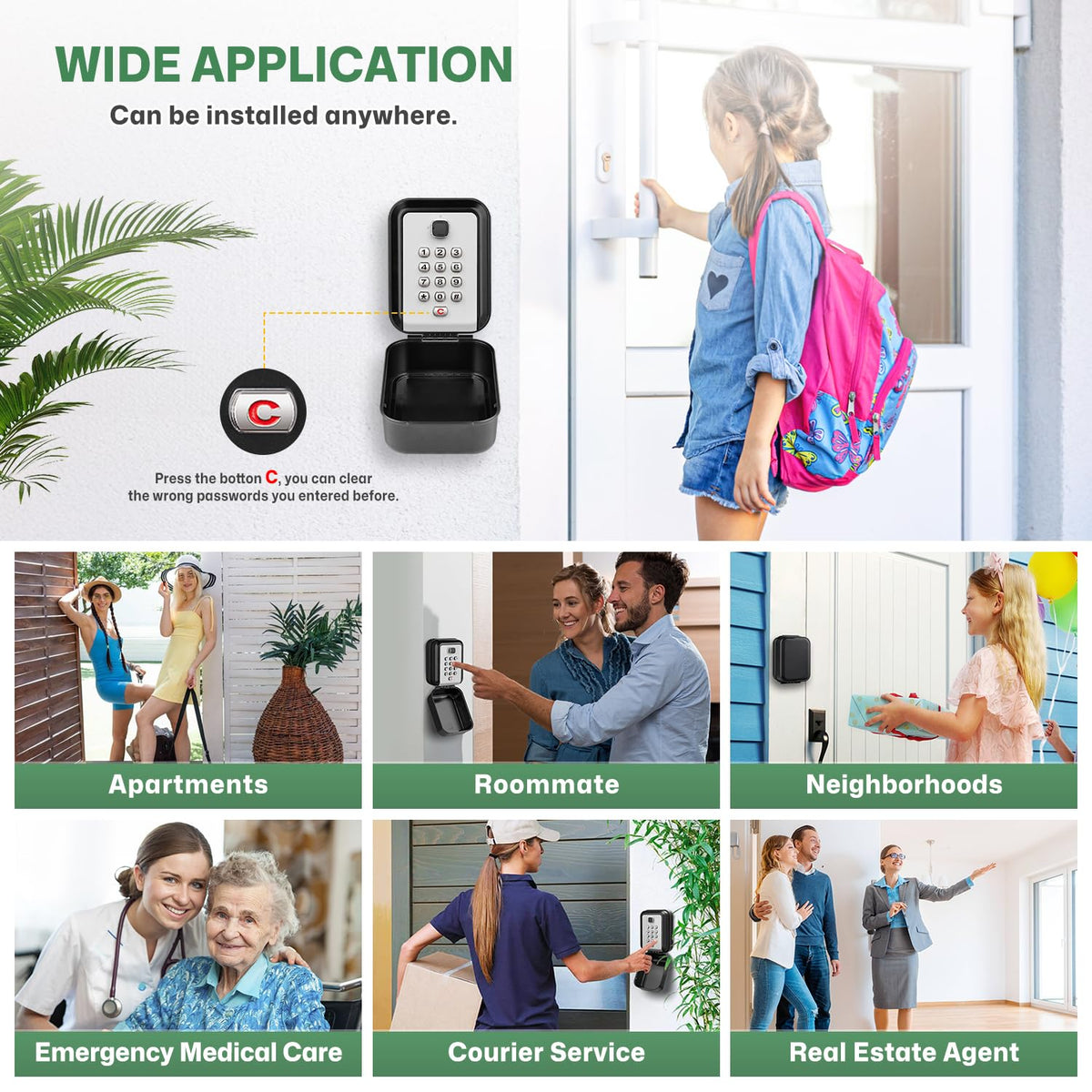 HUANLANG Lock Box for Keys with Code, Waterproof Key Boxs Wall Mount 12-Digit Keypad Locks Box for House Key, Realtors, Garage Spare Keys